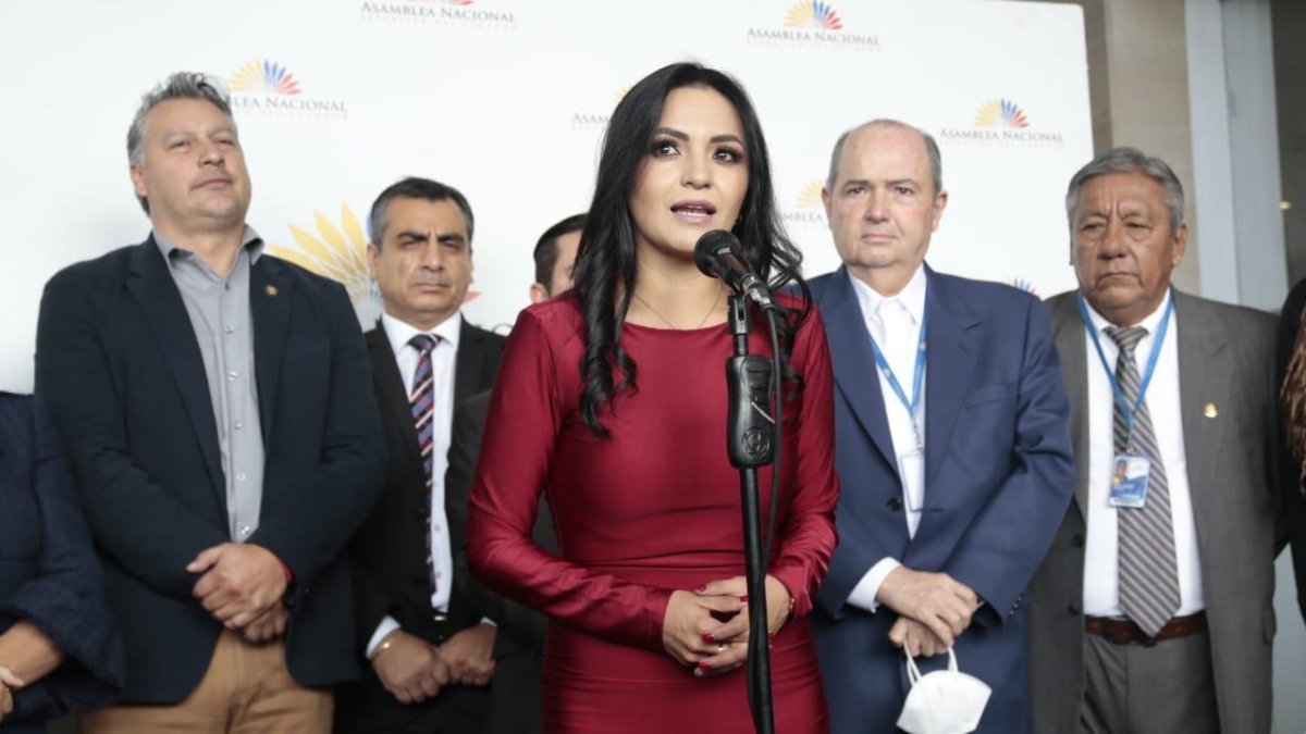 La segunda vicepresidenta de la Asamblea, Yeseña Guamaní, comparece antes los medios de comunicación en el Legislativo previo a la sesión.