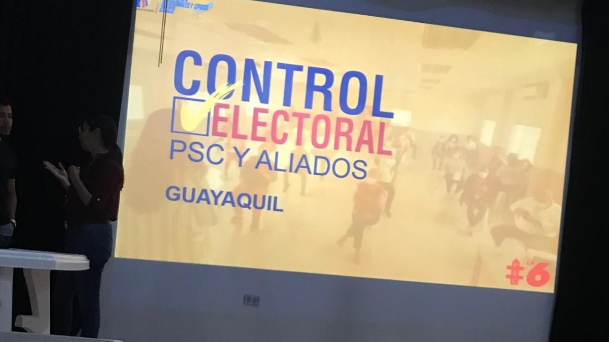 Una de las diapositivas que personal del Partido Social Cristiano mostró a los funcionarios del Municipio de Guayaquil durante la charla sobre el control electoral para las elecciones seccionales de 2023.