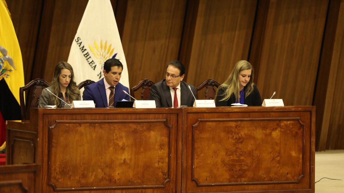 Villavicencio (c) presiden la mesa que sustancia el juicio político a Lasso.