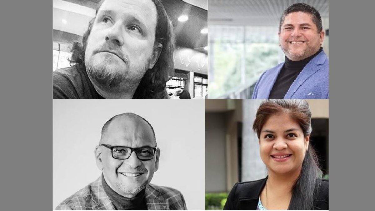 Los catedráticos Ernesto Ladín (izq.); Eddie González, Cristian Cortez (abajo) y Sylvia Poveda, serán parte de este conversatorio.