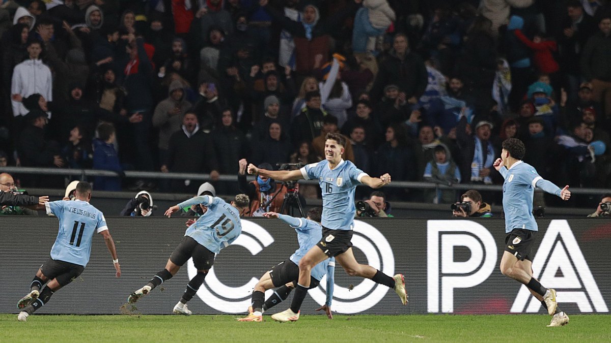 Jugadores de Uruguay celebran al ganar la final de la Copa Mundial de Fútbol sub-20 ante Italia.