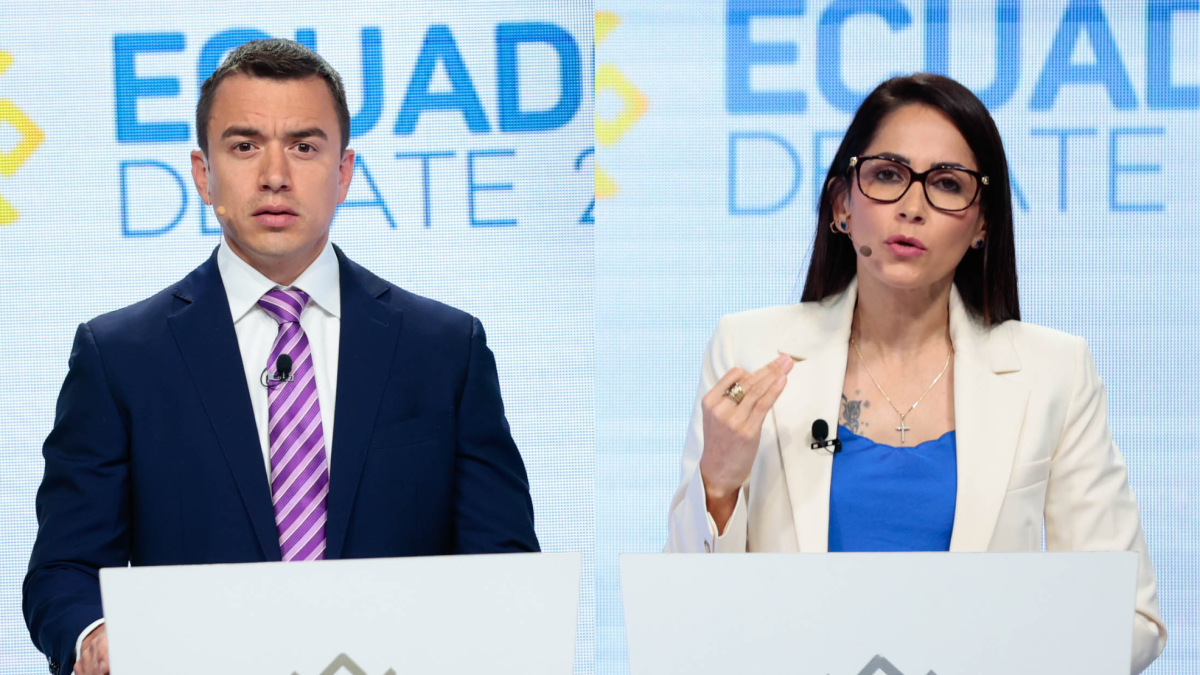 Daniel Noboa y Luisa González en el debate de segunda vuelta por las Elecciones Presidenciales 2023.