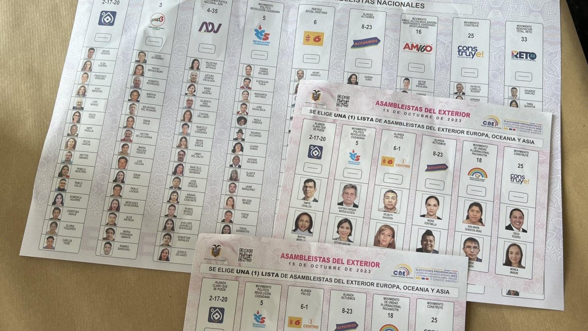 La candidata a la legislatura de Ecuador en el Exterior, Ester Cuesta mostró que recibió dos papeletas de los candidatos a asambleístas y no de la presidencia.