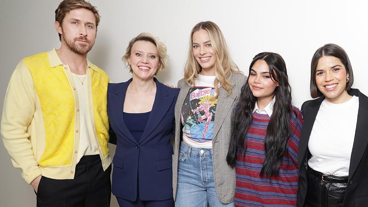 Ryan Gosling, Kate McKinnon, Margot Robbie, Ariana Greenblatt y America Ferrera durante el encuentro.