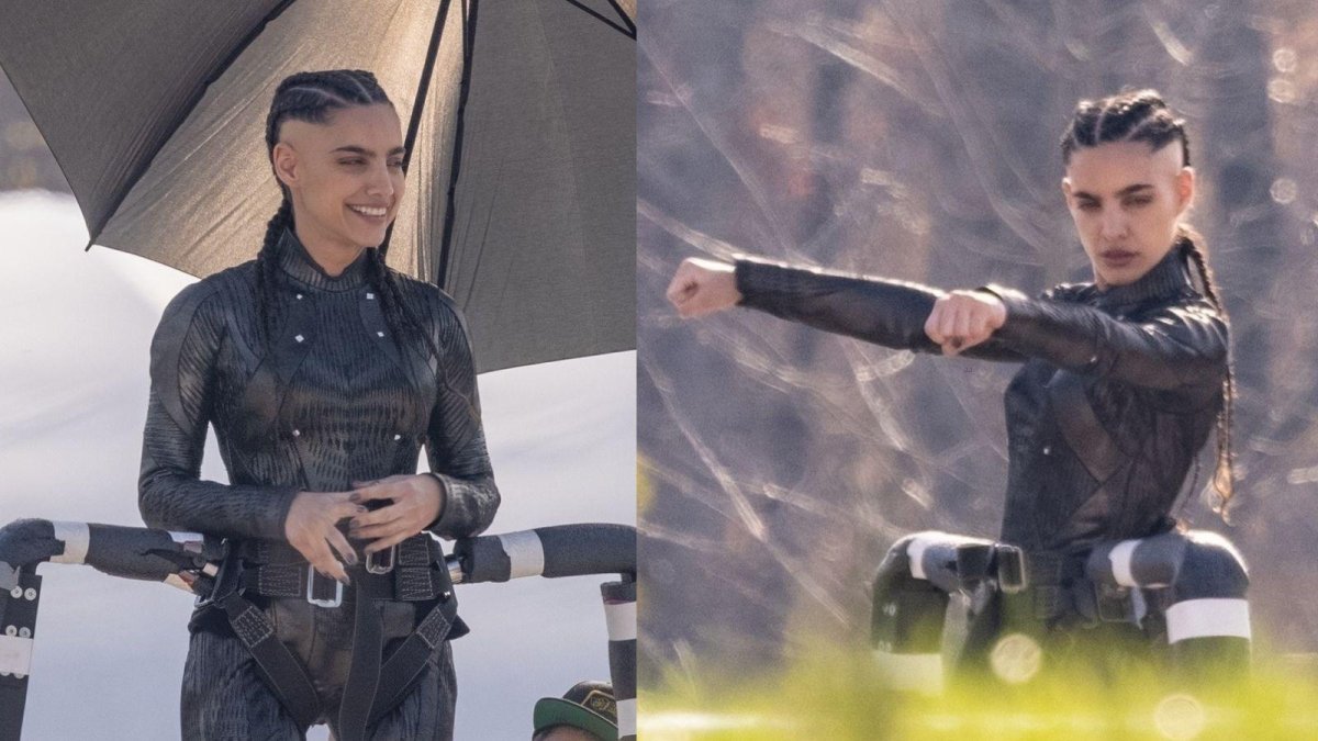 María Gabriela de Farias en el set de Superman.