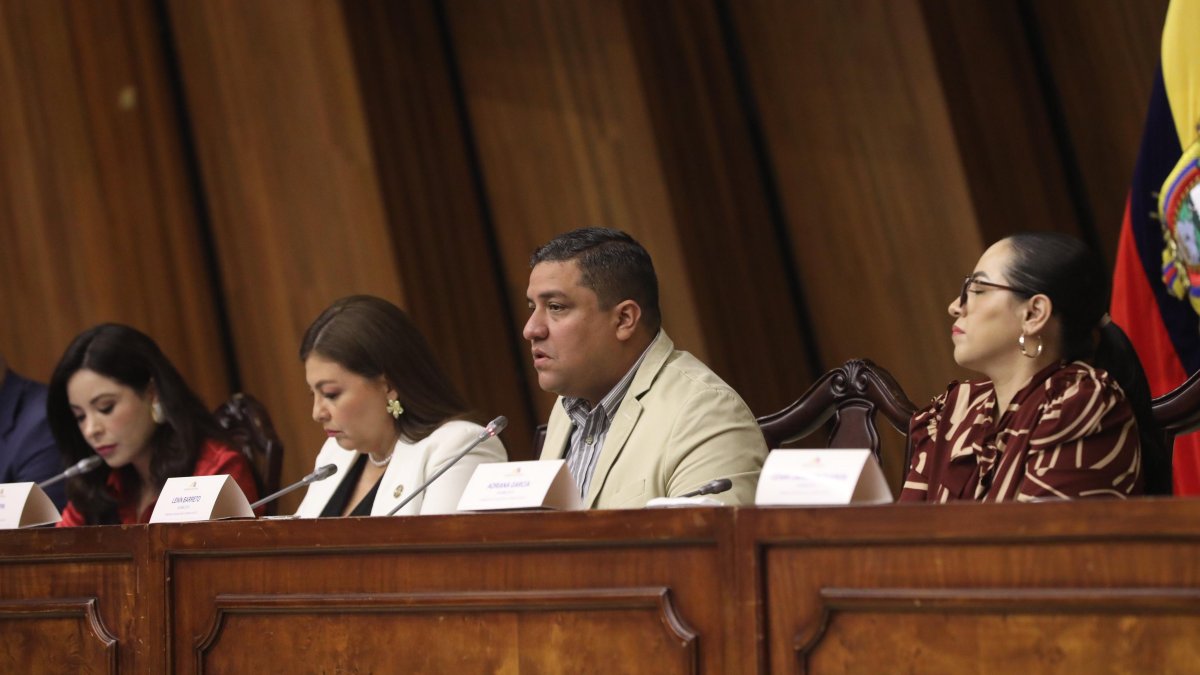 Fiscalización. Pamela Aguirre (izquierda), legisladora correísta, permitió la comparecencia del prófugo Ronny Aleaga