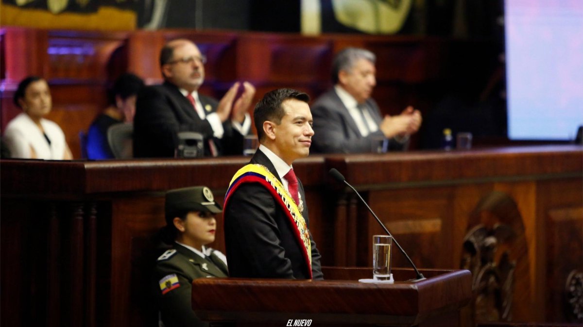 Informe. En el discurso presidencial el jefe de Estado, Daniel Noboa usó adiovisuales para su rendición de cuentas.