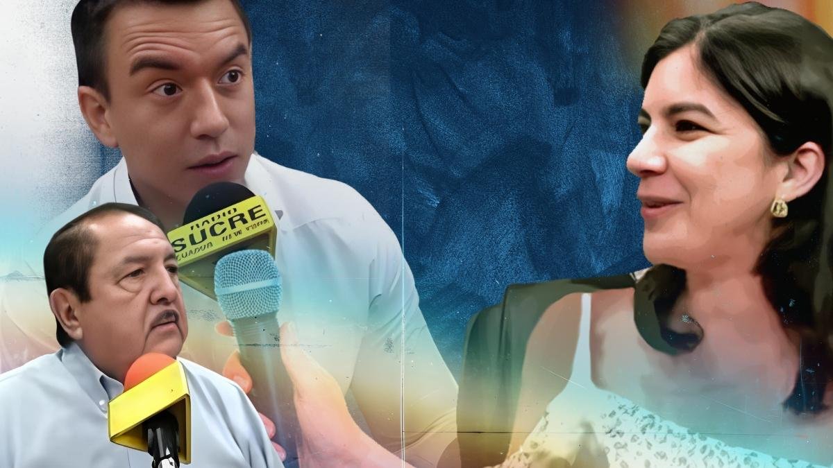 Ilustración de la cadena del presidente Daniel Noboa, acompañado de la secretaria de Comunicación Irene Vélez.