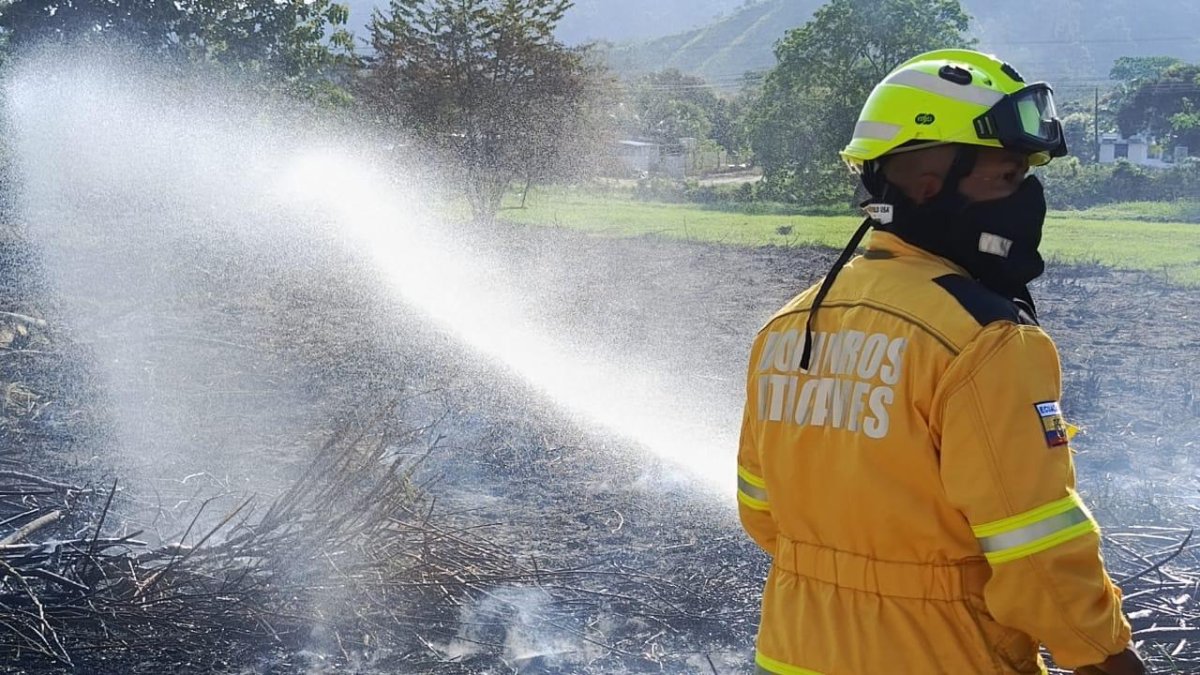 Acciones.Uniformados del Cuerpo de Bomberos de la provincia apagan un incendio que se inició en matorrales.