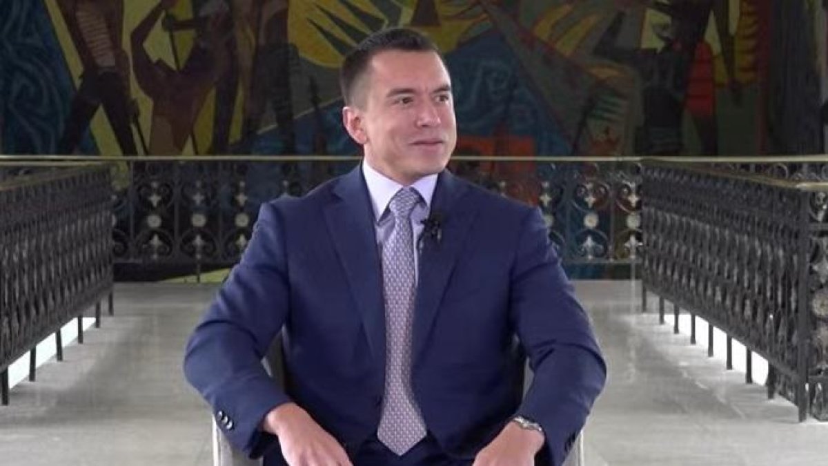 El presidente candidato Daniel Noboa, en el Palacio de Carondelet, este martes 11 de febrero.