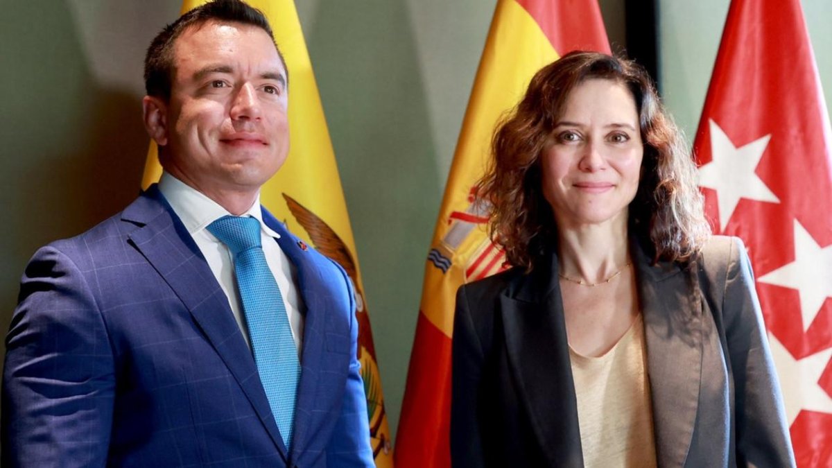 Daniel Noboa fue recibido por la presidenta de la comunidad de Madrid, Isabel Díaz Ayuso, durante su visita a España.