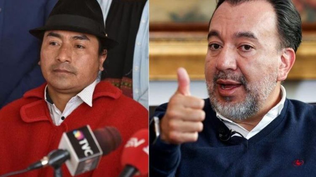 Pabel Muñoz y Leonidas Iza se reunieron en el Palacio Municipal, centro de Quito.