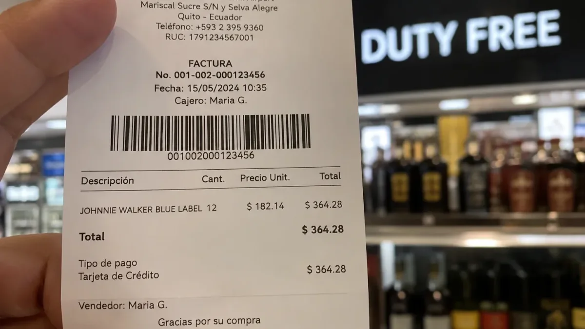 Una foto creada por la IA sobre el registro que queda sobre la compra en duty free, que Aduana de Ecuador investigó.