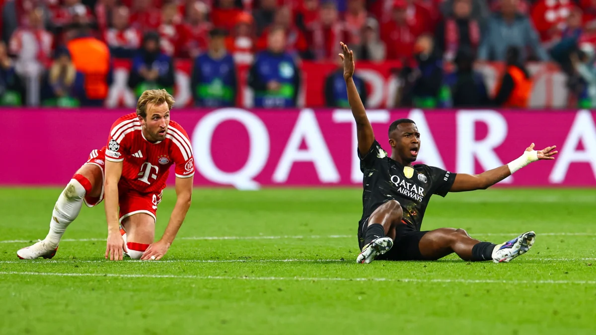 Kane de Bayern y Willian Pacho del PSG en la semifinal de la Champions.