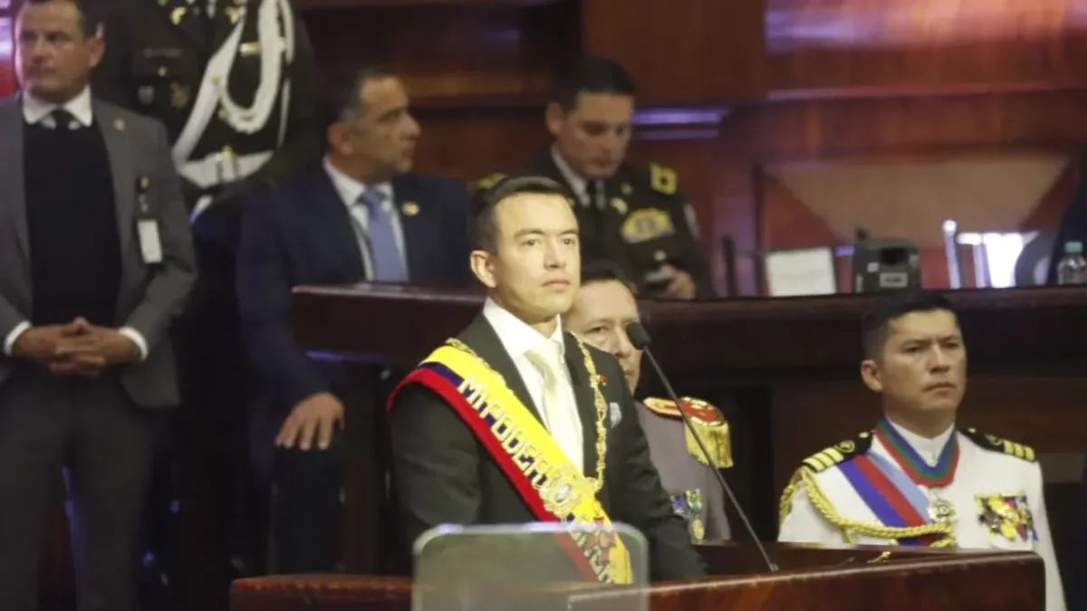 El presidente Daniel Noboa dando el informe a Ecuador de su mandato.