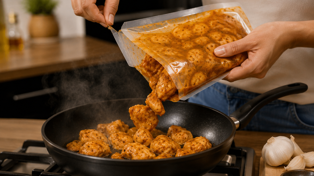 Una foto elaborada por la IA sobre la tendencia de comprar pollo listo para cocinar.