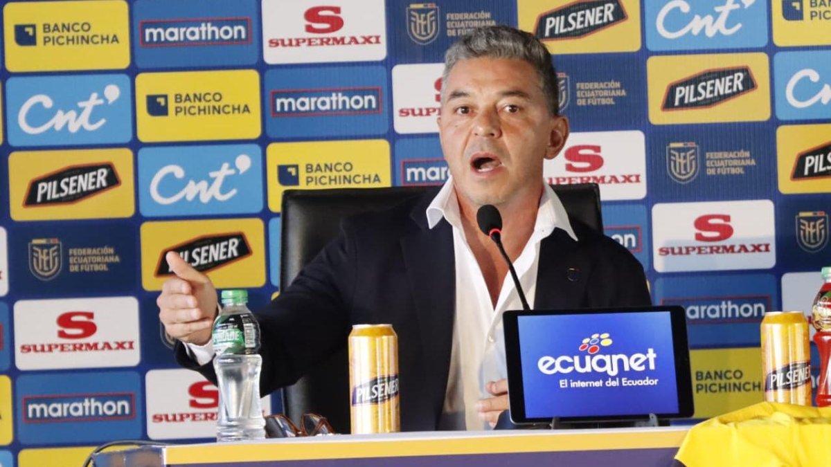 Marcelo Gallardo habló en rueda de prensa en la Casa de la Selección en Quito.
