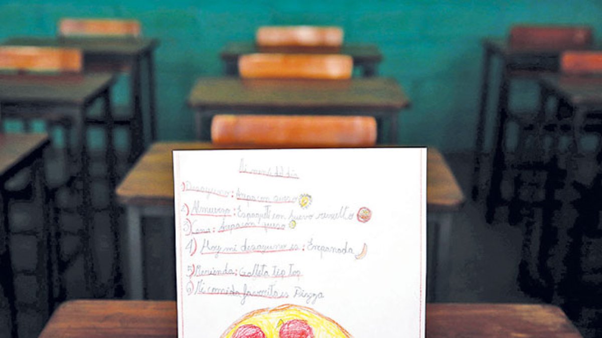 Penuria. Uno de los dibujos sobre su alimentación realizados por alumnos de la escuela José María Vélaz, en Caracas, a solicitud de sus profesores.