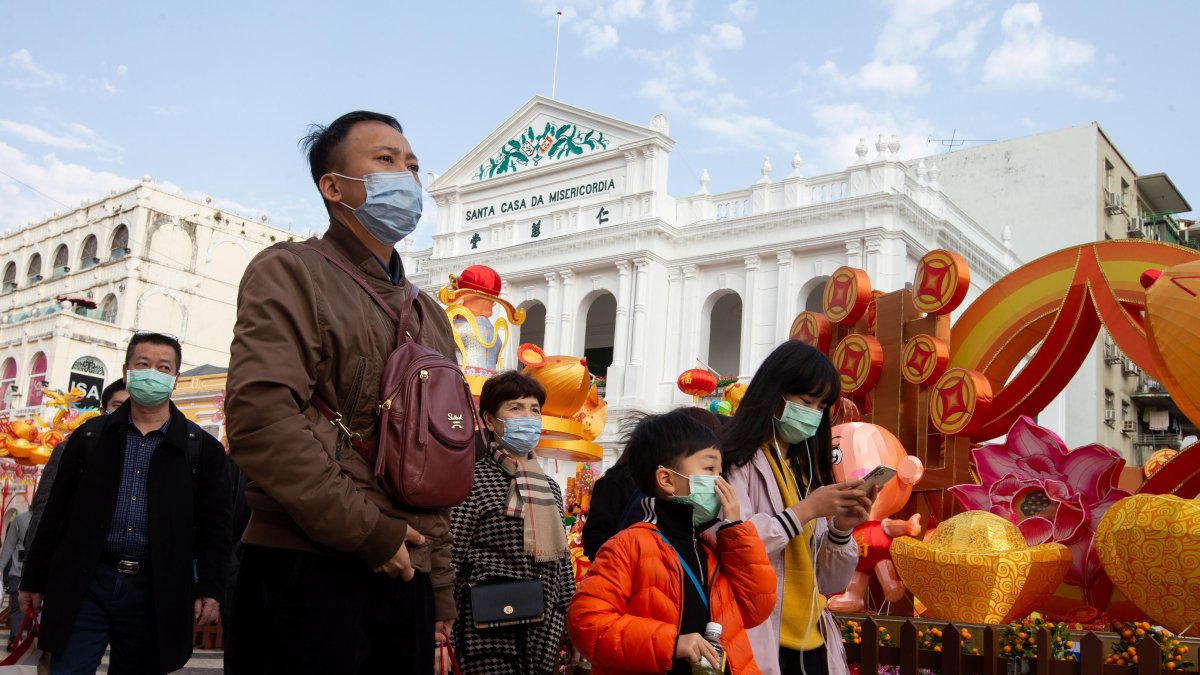 Personas con máscaras protectoras en Macao debido al coronavirus. 