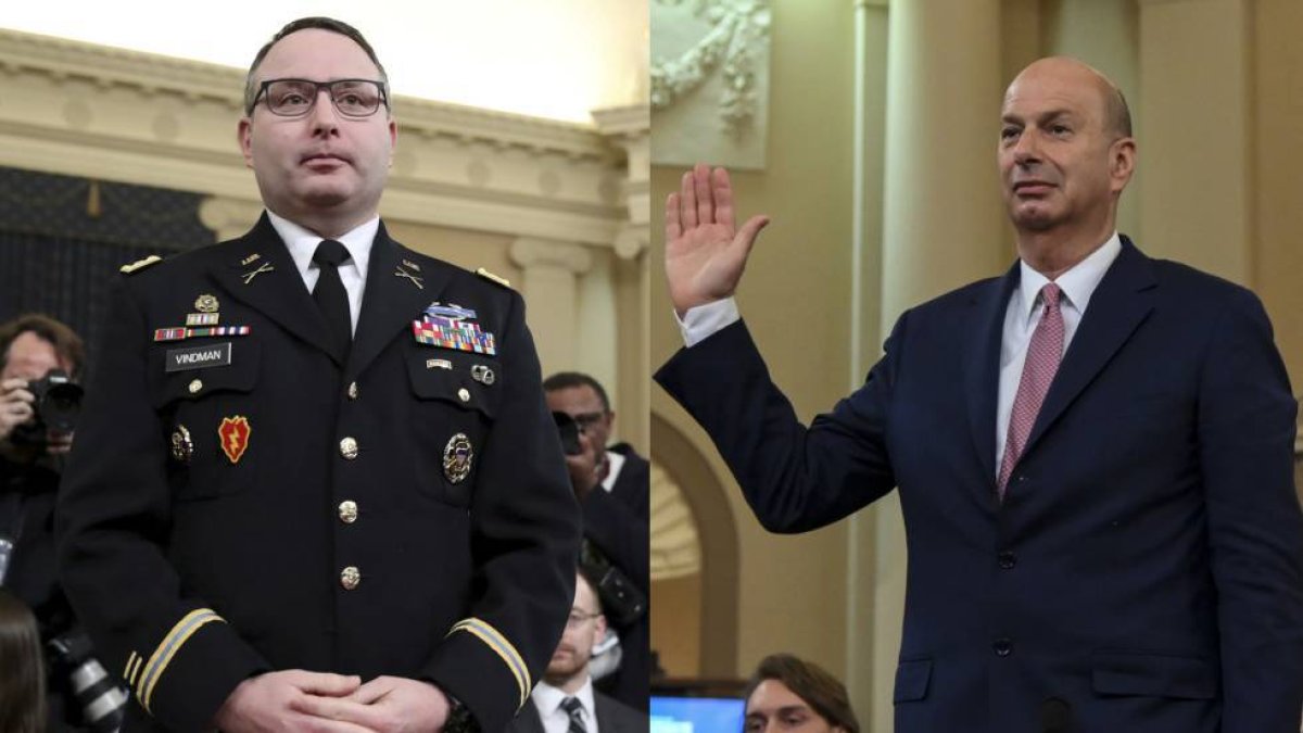 El coronel Alexander Vindman y el embajador de EE. UU. ante la Unión Europea, Gordon Sondland.