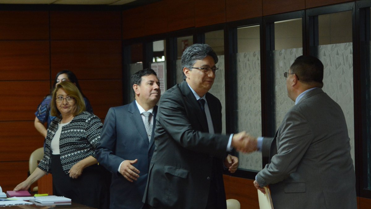 Diligencia. Iván León, Marco Rodríguez e Iván Saquicela, durante la audiencia por el juicio de recusación.