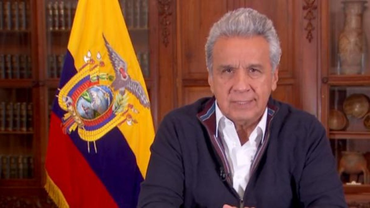 El presidente Lenín Moreno, durante su aparición en cadena nacional.
