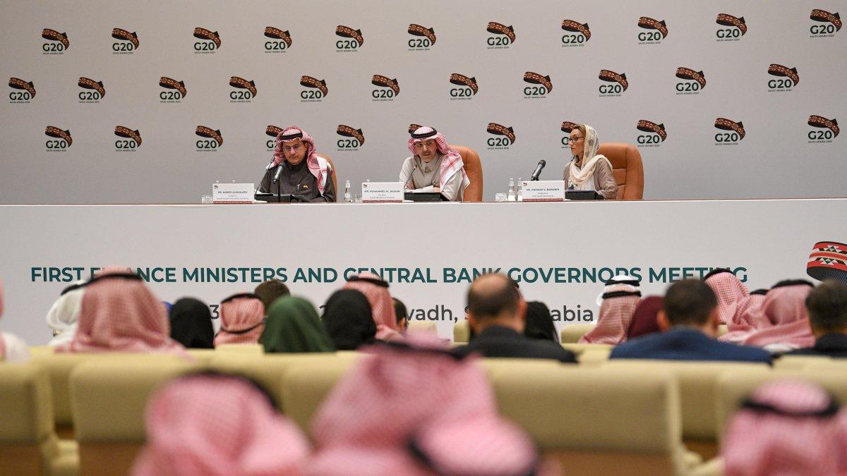 Autoridades de Arabia Saudita celebraron una conferencia de prensa al final de la Reunión de Ministros de Finanzas y Gobernadores del Banco Central del G20, el 23 de febrero pasado.