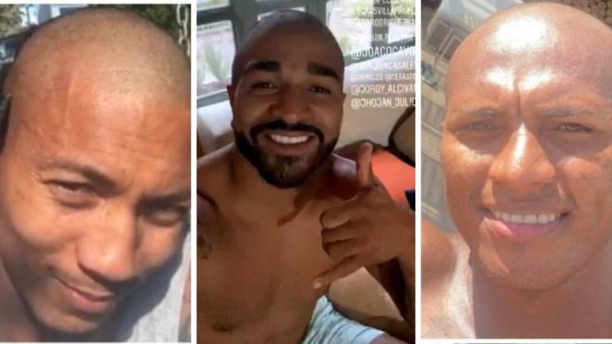 Antonio Valencia (i) se ‘rapó’ la cabeza y luego aparecieron otros compañeros de su actual club, Liga de Quito.