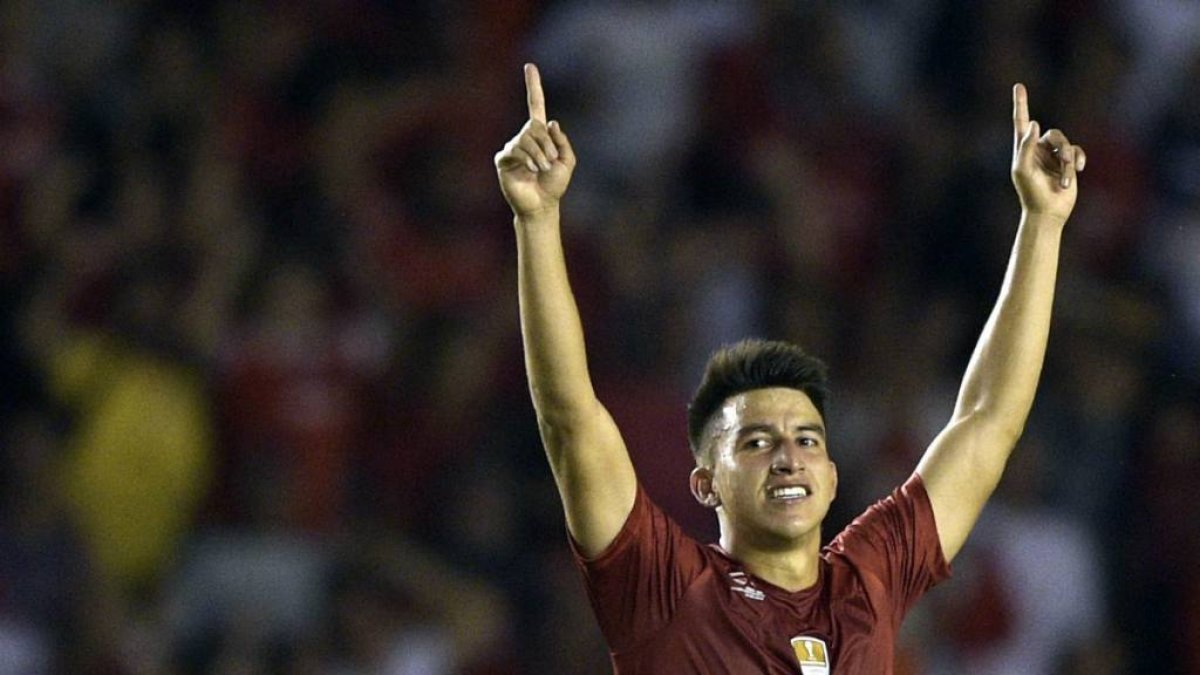 Fernando Gaibor celebra uno de los goles que marcó con Independiente del Valle.