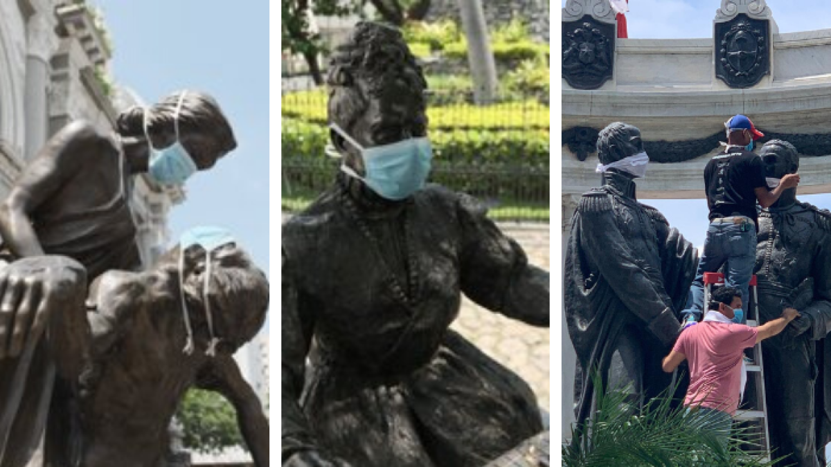 Los monumentos más representativos de Guayaquil portan mascarillas bajo la idea de concienciar a los habitantes de los cuidados que deben tener.