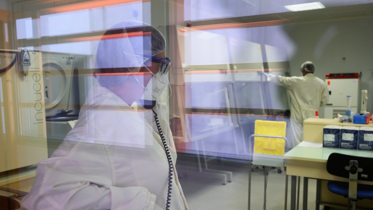 MARSELLA. Unos científicos franceses revisan material biológico relacionado con investigaciones acerca del COVID-19.