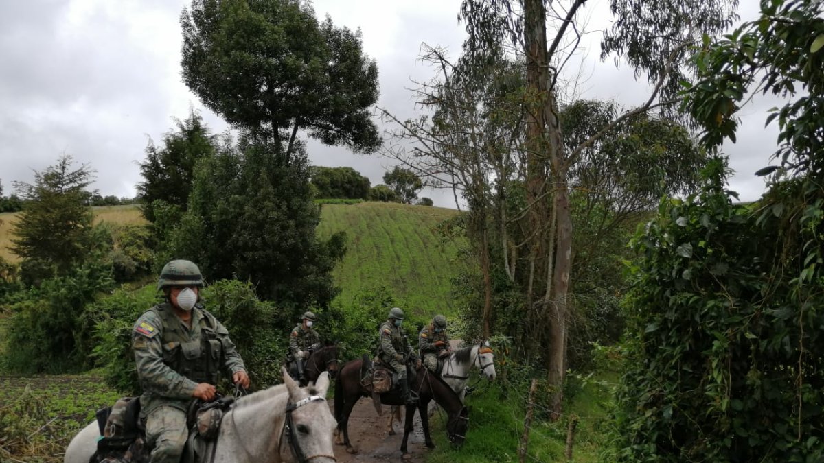 En el límite fronterizo, en Carchi, los patrullajes que realizan los militares se hacen a caballo.