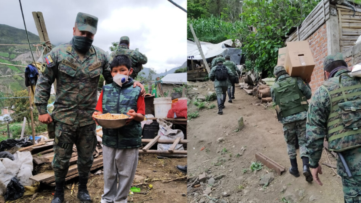 Militares de la Brigada Blindada Galápagos de Riobamba entregaron alimentos en la comunidad de Nizag.