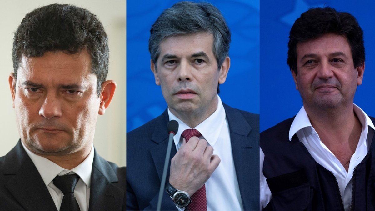 Combo de fotos de archivo de los exministros Sergio Moro (i), Nelson Teich y Luiz Henrique Mandetta.