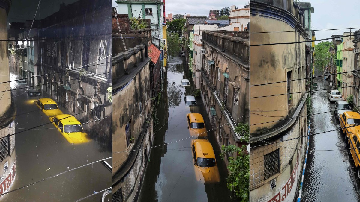 CALCUTA. La imagen muestra tres momentos de las incidencias del ciclón en una calle de esta capital asiática.