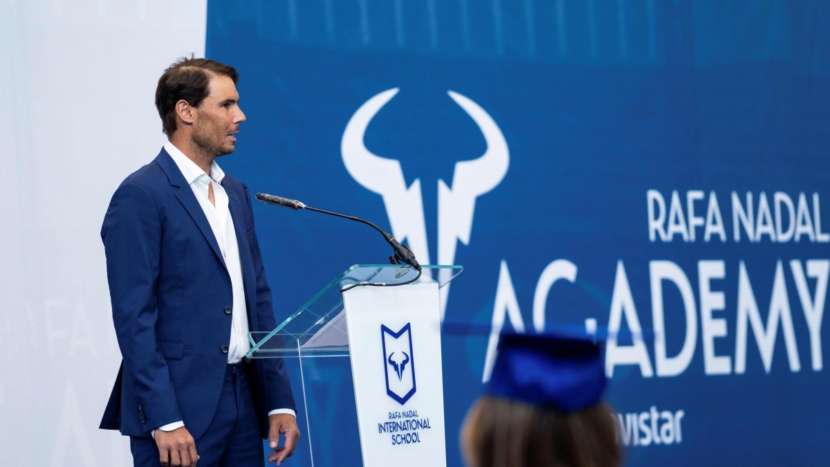 Rafael Nadal durante la graduación de los alumnos de su academia de tenis.