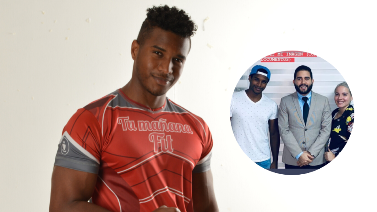 El deportista e influencer tiene más de  345 mil seguidores en Instagram. En la gráfica se encuentra junto a su esposa Saray Valdez y su abogado.