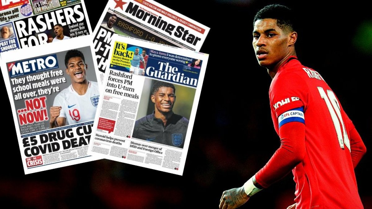 Marcus Rashford fue portada de los principales diarios ingleses. El motivo no fue un gol, un buen partido o una gran jugada, sino una campaña social a favor de los niños pobres de su país.
