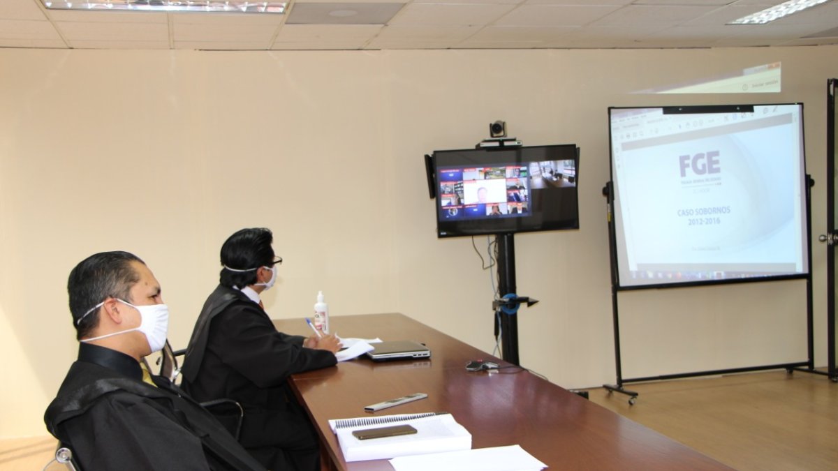 David Jacho y Wilman Terán durante el tercer día de la audiencia de apelación de la sentencia por el caso Sobornos.