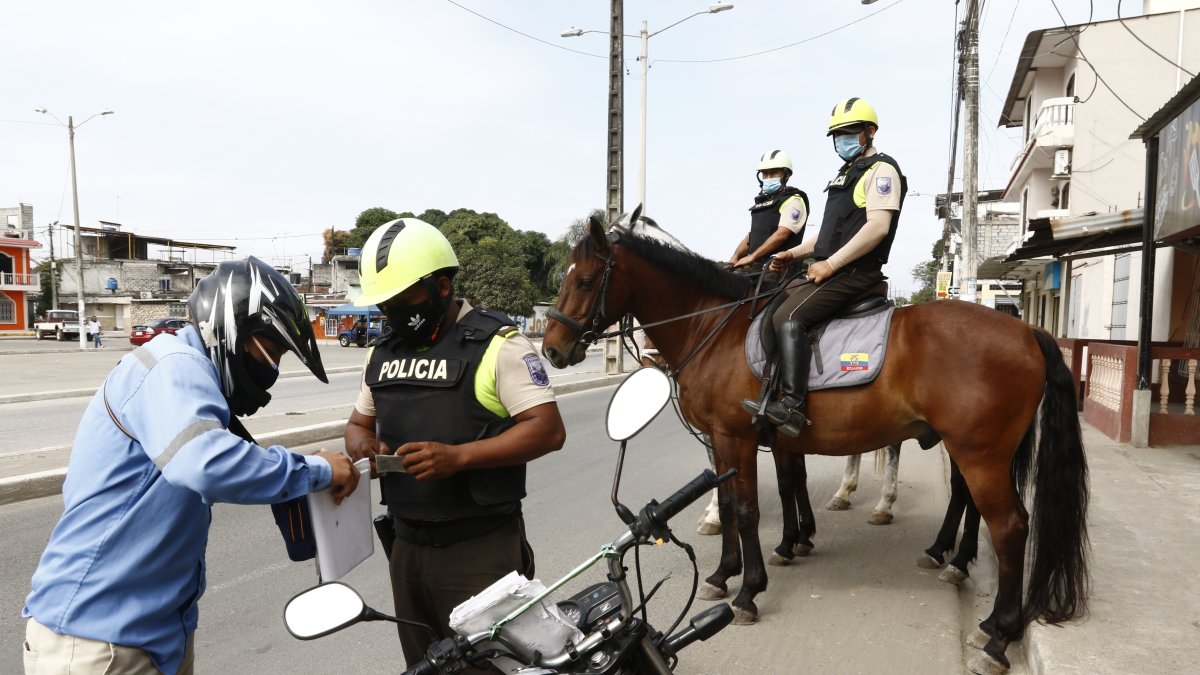Control. Policías de la Unidad de Equitación y Remonta Santiago de Guayaquil realiza un operativo en el cerro de Las Cabras, en Durán.