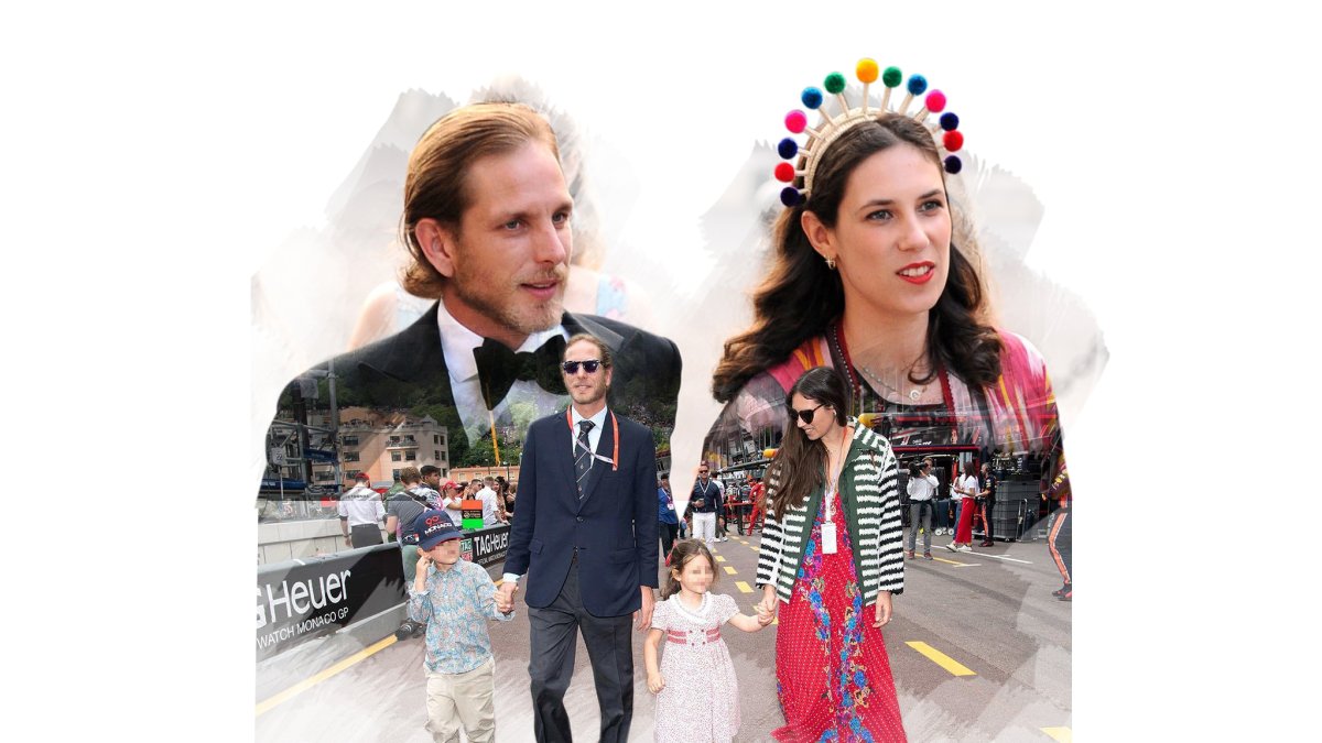 Andrea Casiraghi, príncipe de Mónaco, junto a su esposa y dos de sus tres hijos.