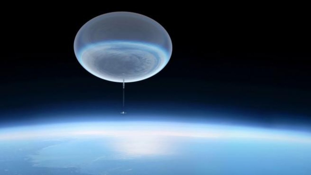 Esta ilustración de la NASA muestra un globo a gran altitud que asciende a la atmósfera superior.