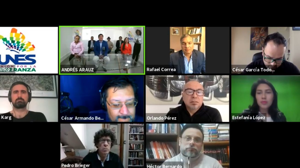 El expresidente participó el martes de la transmisión virtual de la presentación del binomio del frente correísta.