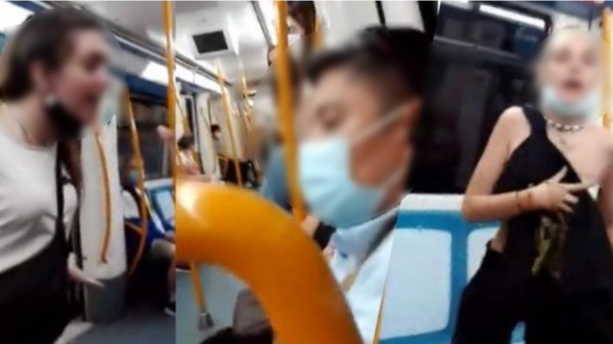 Escenas del video en el que se registró el acto racista contra tres personas en el Metro de Madrid, España.