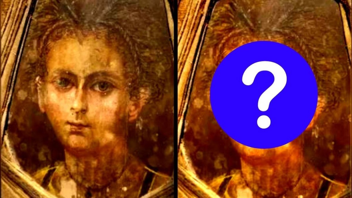 Este retrato es de una momia egipcia, un niño que fue embalsamado tras morir.