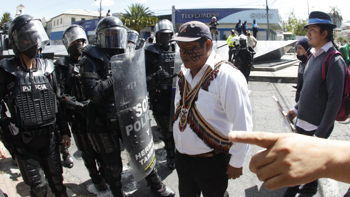 Acción. Jaime Vargas durante una manifestación por el 12 de octubre.