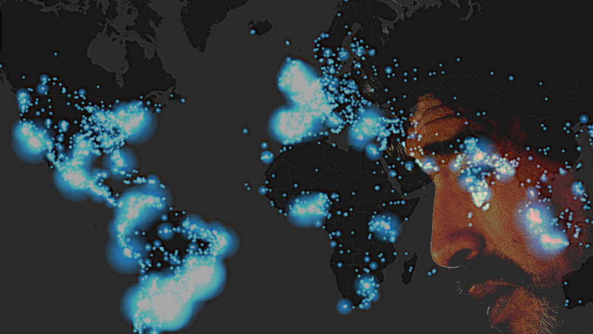 El mapa muestra la interacción de los usuarios de la plataforma que han reaccionado tras la muerte del futbolista.