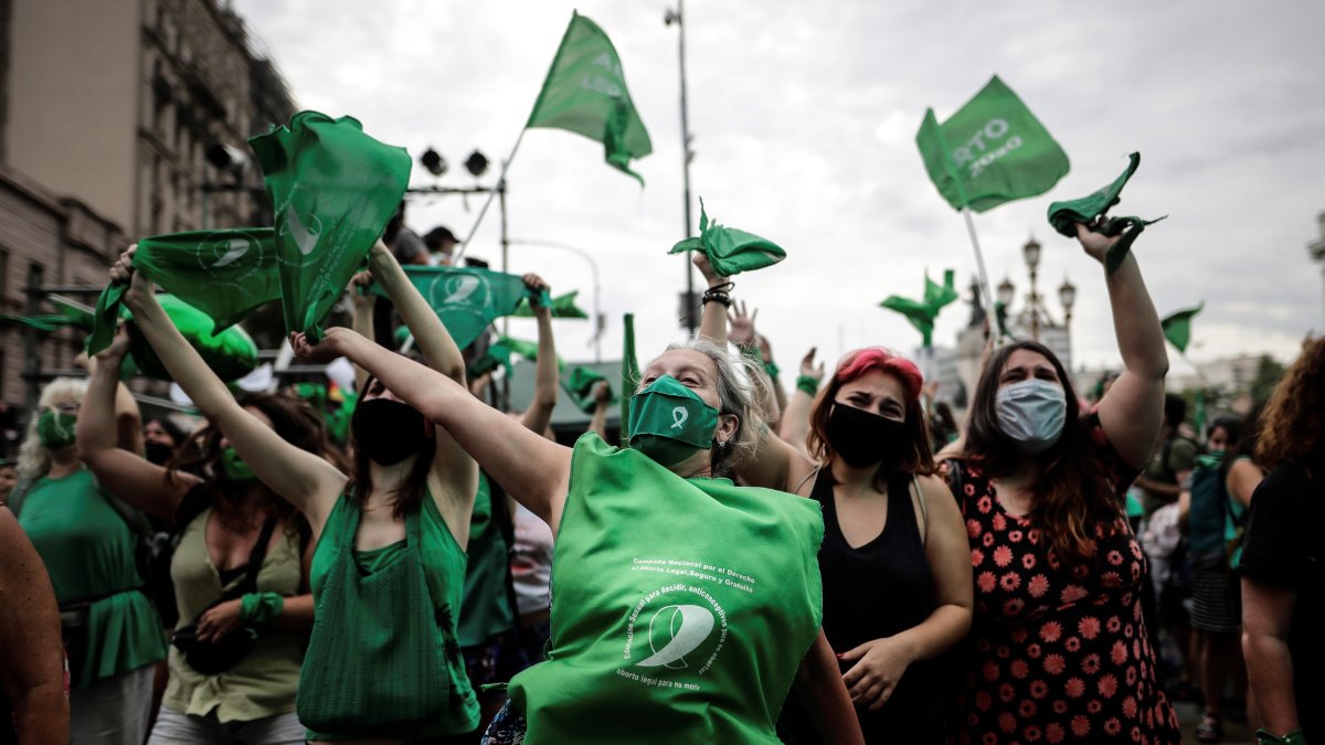 Celebraciones en Buenos Aires después de que la Cámara de Diputados de Argentina aprobara proyecto de ley a favor del aborto.
