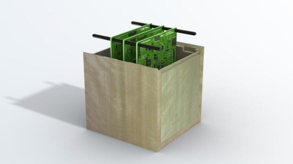 Concepto de satélite de madera.