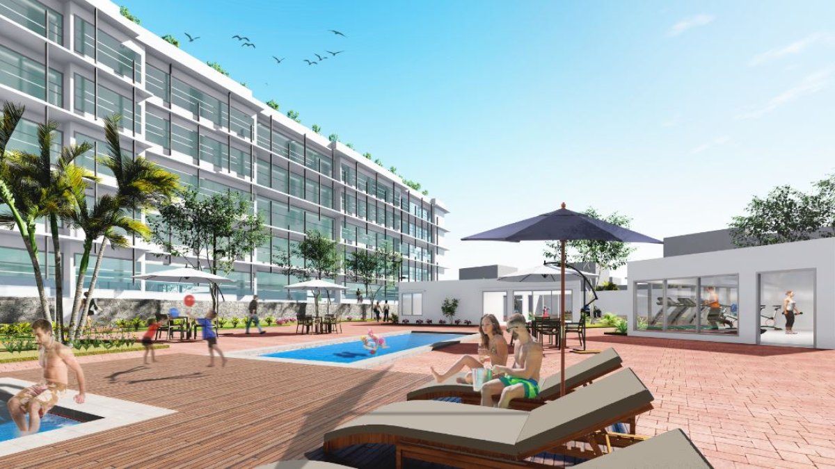 Pacific Blue Towers. Las terrazas verdes actúan a su vez como aislante térmico y mejoran la calidad de vida de sus residentes.